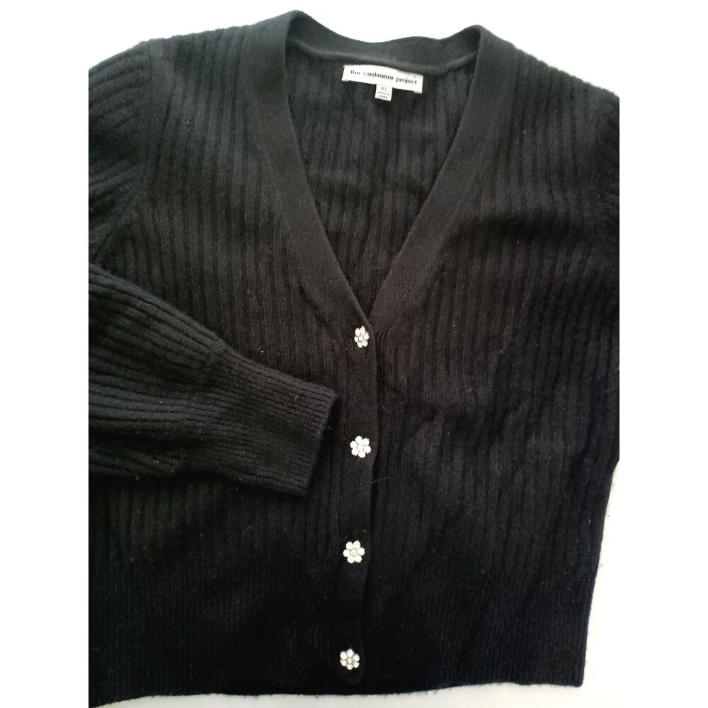 The Cashmere Project Cardigan Sweater XS Rhinestone Flower Buttons Luxury